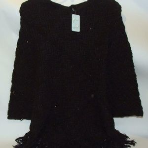 Knit Sequin Poncho Cape Wrap One Size Fits Most